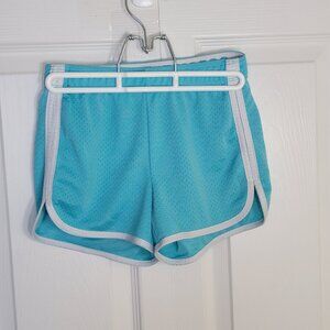 Justice Girls Athletic Mesh Dolphin Shorts Elastic Waist Blue White Edging 8